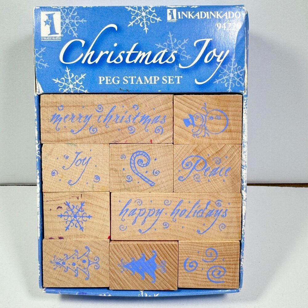 Christmas 10 Rubber Stamp Set INKADINKADO Vintage 2005 Peace Snowman Joy
